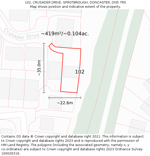 102, CRUSADER DRIVE, SPROTBROUGH, DONCASTER, DN5 7RS: Plot and title map