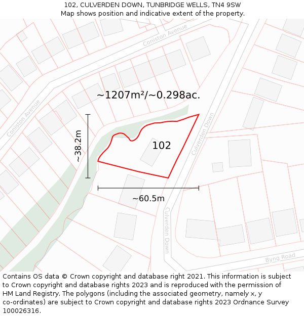 102, CULVERDEN DOWN, TUNBRIDGE WELLS, TN4 9SW: Plot and title map