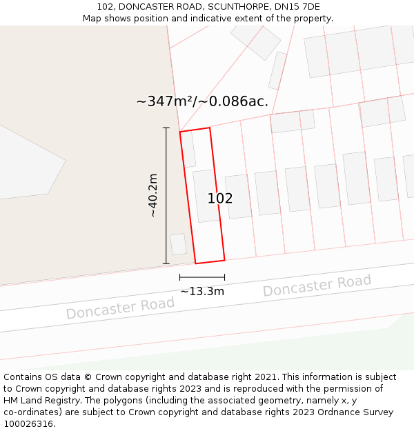 102, DONCASTER ROAD, SCUNTHORPE, DN15 7DE: Plot and title map