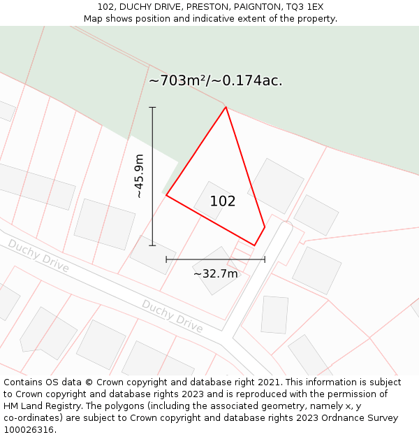102, DUCHY DRIVE, PRESTON, PAIGNTON, TQ3 1EX: Plot and title map