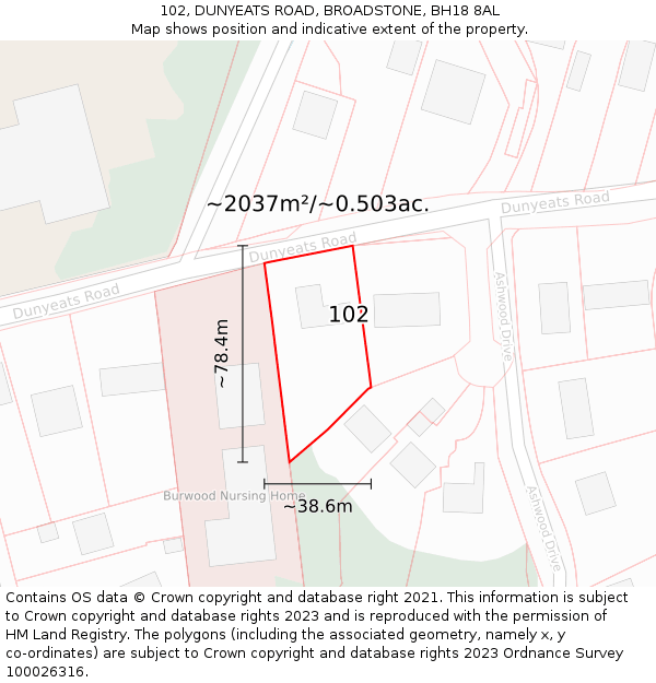 102, DUNYEATS ROAD, BROADSTONE, BH18 8AL: Plot and title map