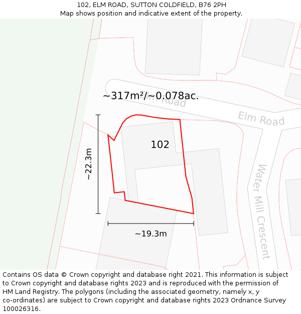 102, ELM ROAD, SUTTON COLDFIELD, B76 2PH: Plot and title map