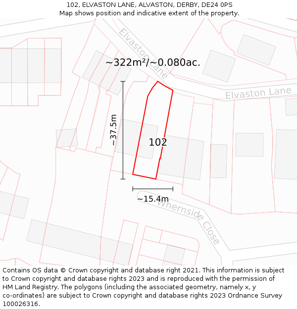 102, ELVASTON LANE, ALVASTON, DERBY, DE24 0PS: Plot and title map
