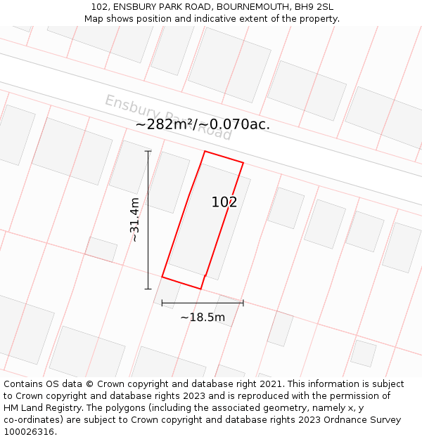 102, ENSBURY PARK ROAD, BOURNEMOUTH, BH9 2SL: Plot and title map