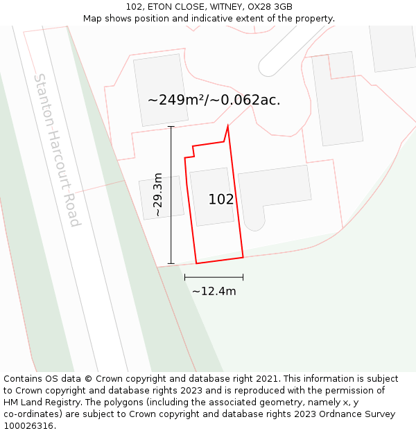102, ETON CLOSE, WITNEY, OX28 3GB: Plot and title map