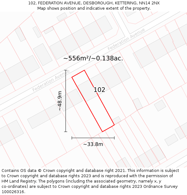 102, FEDERATION AVENUE, DESBOROUGH, KETTERING, NN14 2NX: Plot and title map