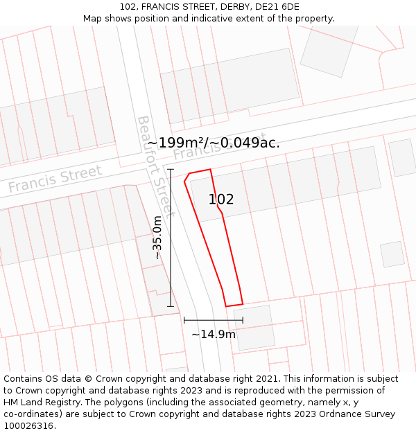 102, FRANCIS STREET, DERBY, DE21 6DE: Plot and title map