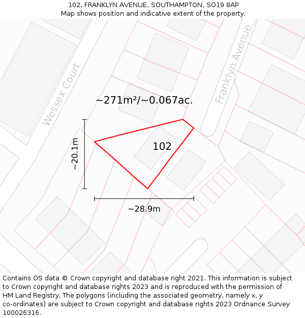 102, FRANKLYN AVENUE, SOUTHAMPTON, SO19 8AP: Plot and title map
