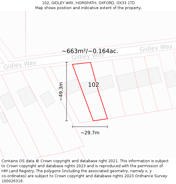 102, GIDLEY WAY, HORSPATH, OXFORD, OX33 1TD: Plot and title map