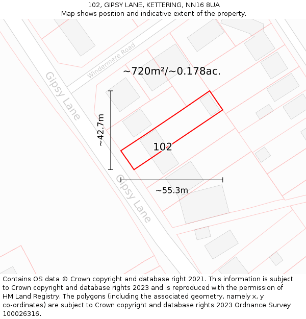 102, GIPSY LANE, KETTERING, NN16 8UA: Plot and title map