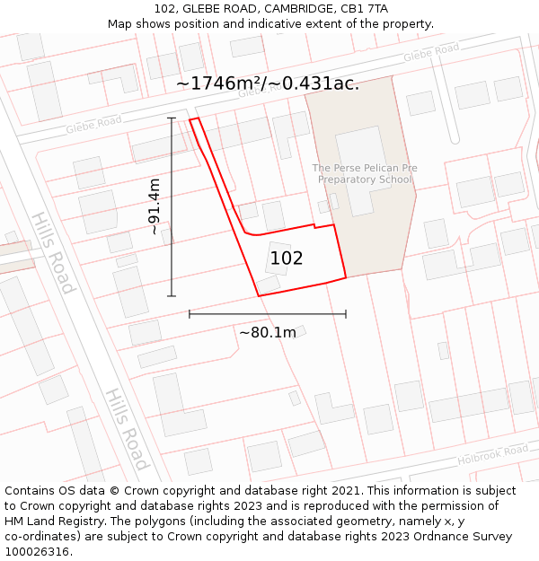 102, GLEBE ROAD, CAMBRIDGE, CB1 7TA: Plot and title map