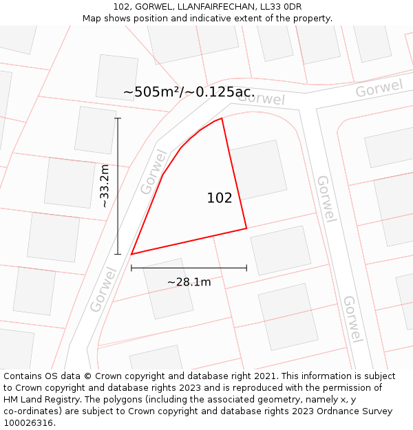 102, GORWEL, LLANFAIRFECHAN, LL33 0DR: Plot and title map