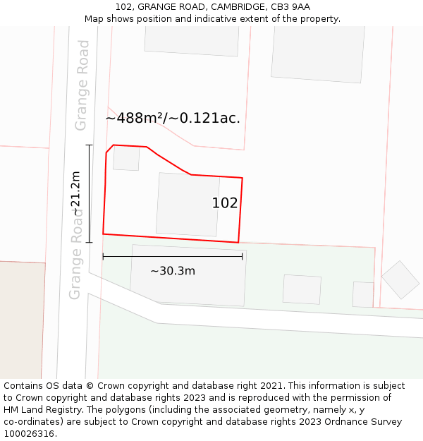 102, GRANGE ROAD, CAMBRIDGE, CB3 9AA: Plot and title map