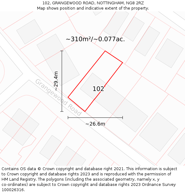 102, GRANGEWOOD ROAD, NOTTINGHAM, NG8 2RZ: Plot and title map