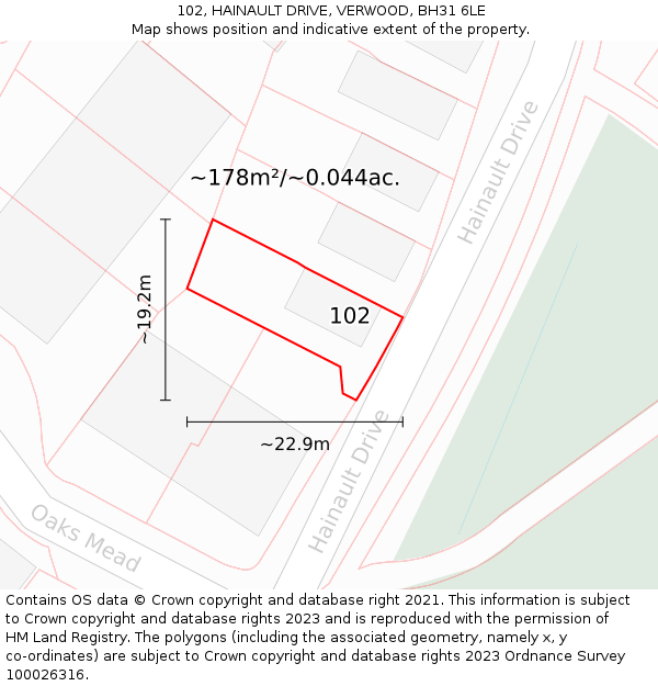 102, HAINAULT DRIVE, VERWOOD, BH31 6LE: Plot and title map