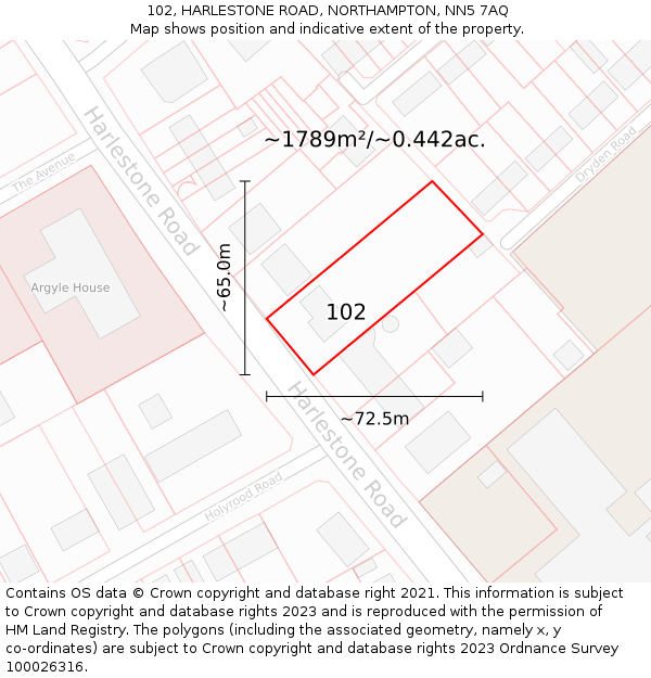 102, HARLESTONE ROAD, NORTHAMPTON, NN5 7AQ: Plot and title map