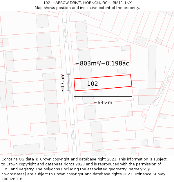 102, HARROW DRIVE, HORNCHURCH, RM11 1NX: Plot and title map