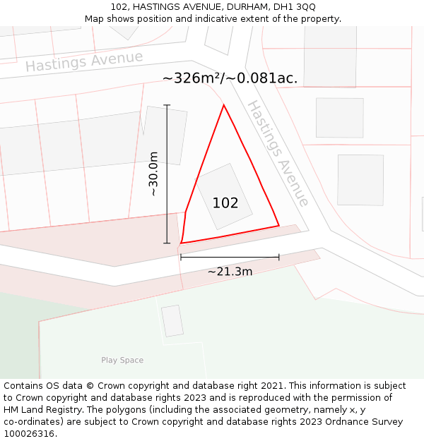 102, HASTINGS AVENUE, DURHAM, DH1 3QQ: Plot and title map