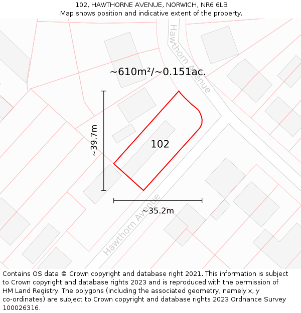 102, HAWTHORNE AVENUE, NORWICH, NR6 6LB: Plot and title map