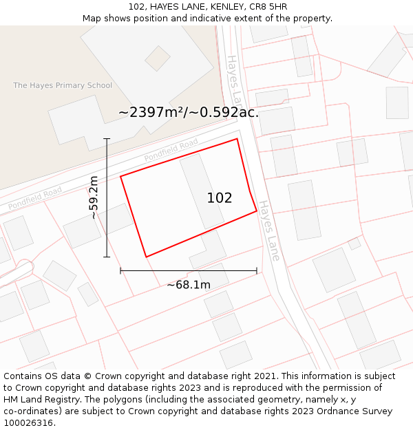 102, HAYES LANE, KENLEY, CR8 5HR: Plot and title map
