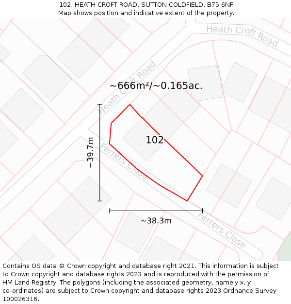 102, HEATH CROFT ROAD, SUTTON COLDFIELD, B75 6NF: Plot and title map