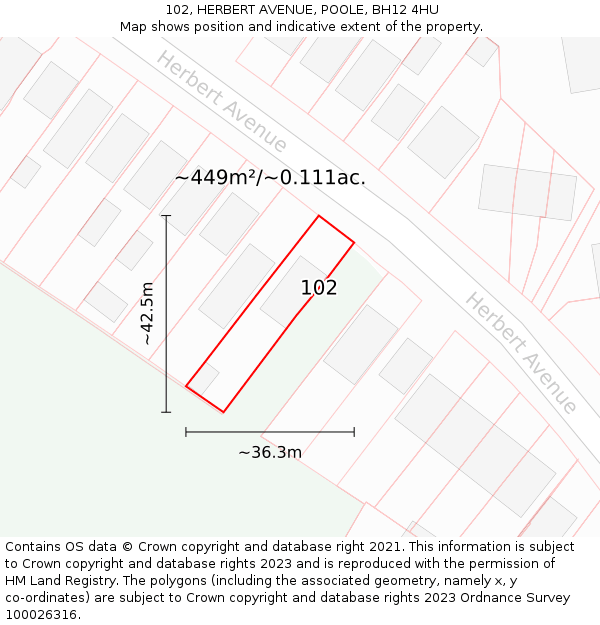 102, HERBERT AVENUE, POOLE, BH12 4HU: Plot and title map