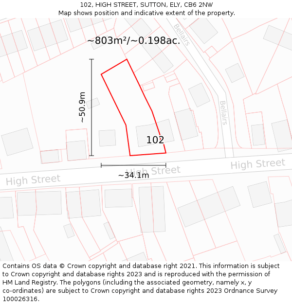102, HIGH STREET, SUTTON, ELY, CB6 2NW: Plot and title map