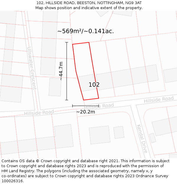 102, HILLSIDE ROAD, BEESTON, NOTTINGHAM, NG9 3AT: Plot and title map