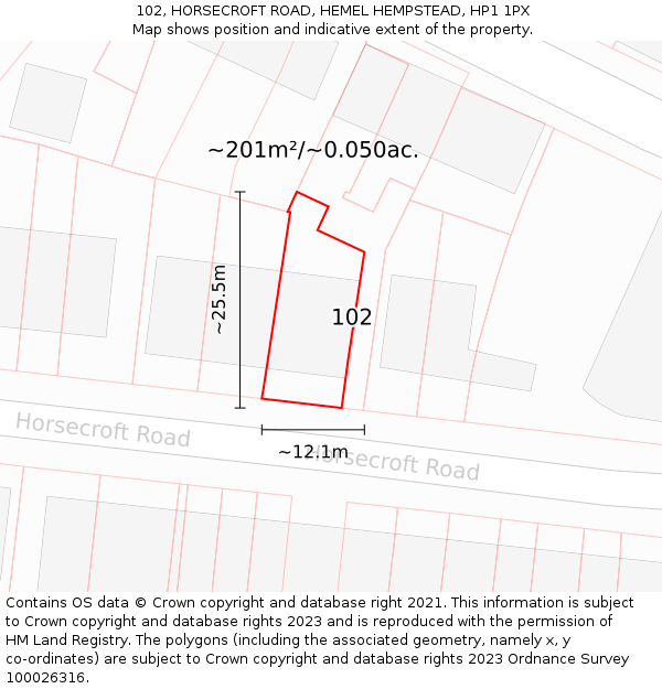 102, HORSECROFT ROAD, HEMEL HEMPSTEAD, HP1 1PX: Plot and title map