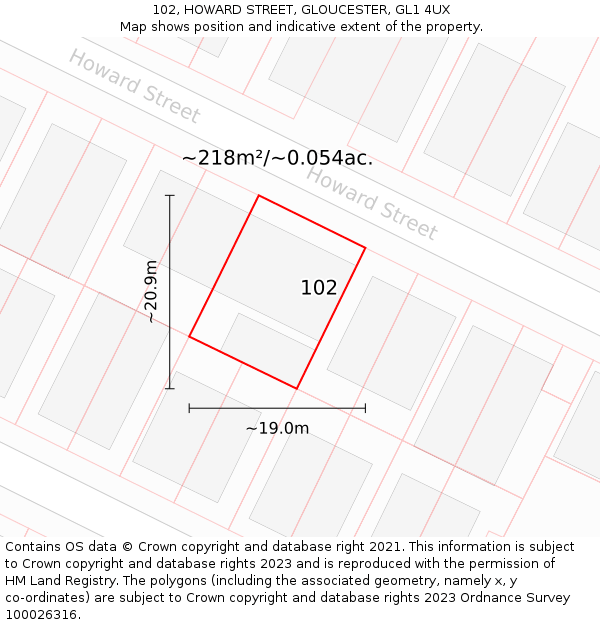 102, HOWARD STREET, GLOUCESTER, GL1 4UX: Plot and title map