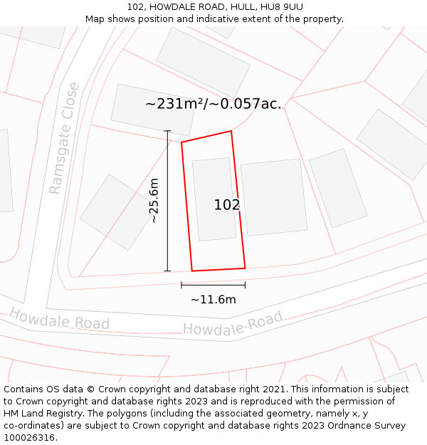 102, HOWDALE ROAD, HULL, HU8 9UU: Plot and title map