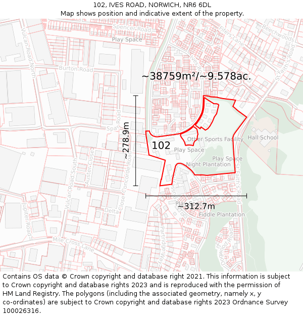 102, IVES ROAD, NORWICH, NR6 6DL: Plot and title map