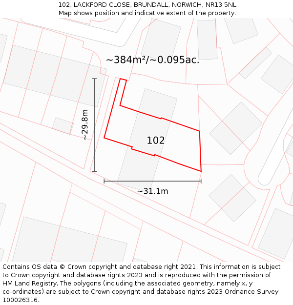 102, LACKFORD CLOSE, BRUNDALL, NORWICH, NR13 5NL: Plot and title map