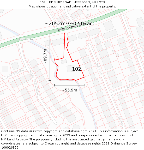 102, LEDBURY ROAD, HEREFORD, HR1 2TB: Plot and title map