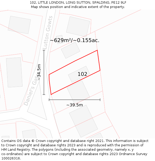 102, LITTLE LONDON, LONG SUTTON, SPALDING, PE12 9LF: Plot and title map