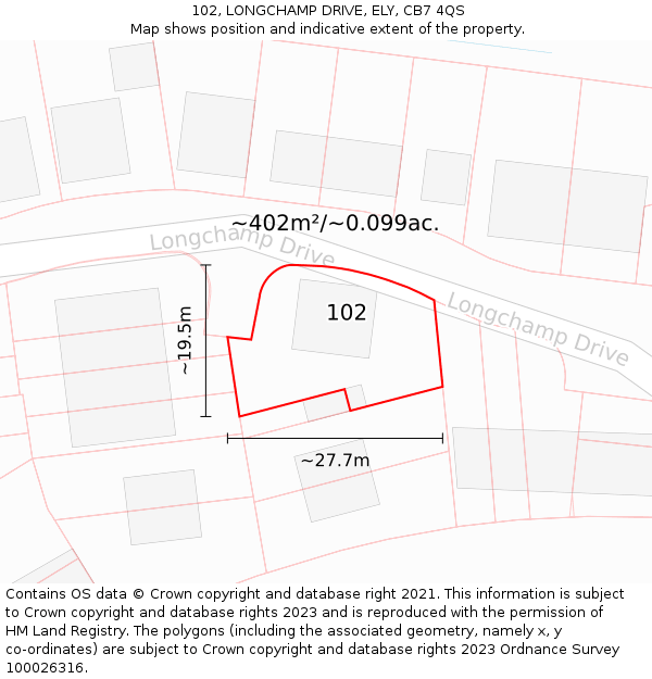 102, LONGCHAMP DRIVE, ELY, CB7 4QS: Plot and title map