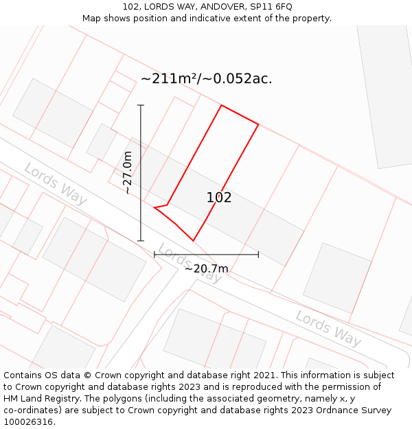 102, LORDS WAY, ANDOVER, SP11 6FQ: Plot and title map