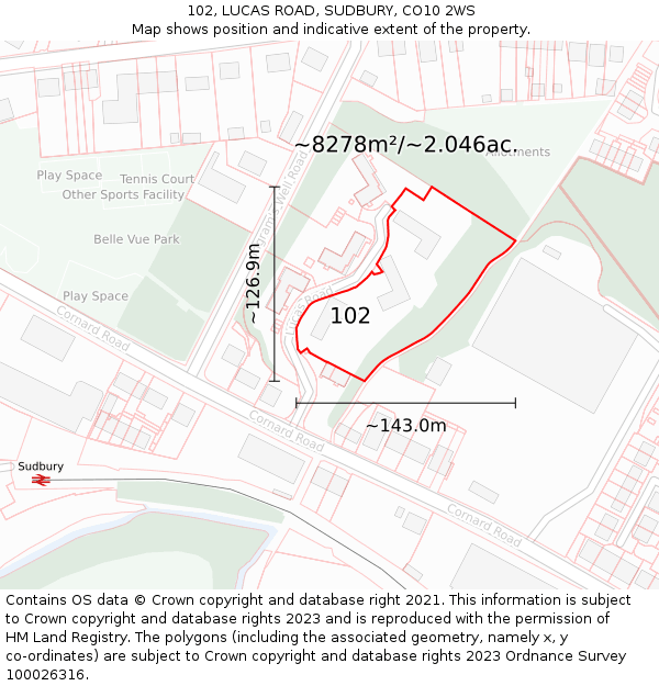 102, LUCAS ROAD, SUDBURY, CO10 2WS: Plot and title map