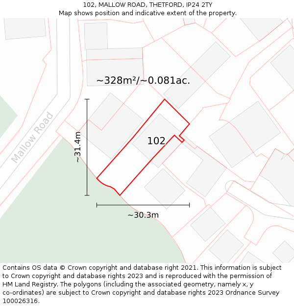 102, MALLOW ROAD, THETFORD, IP24 2TY: Plot and title map