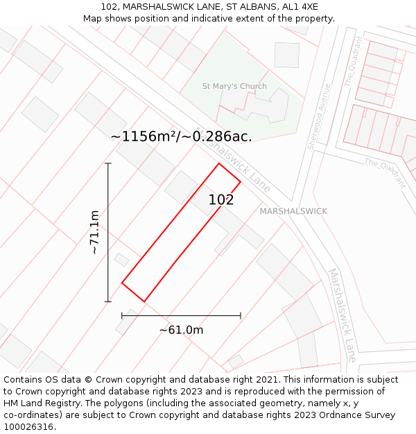 102, MARSHALSWICK LANE, ST ALBANS, AL1 4XE: Plot and title map