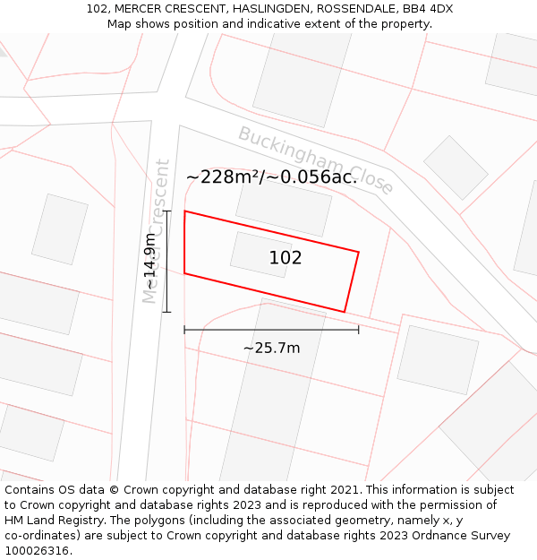 102, MERCER CRESCENT, HASLINGDEN, ROSSENDALE, BB4 4DX: Plot and title map