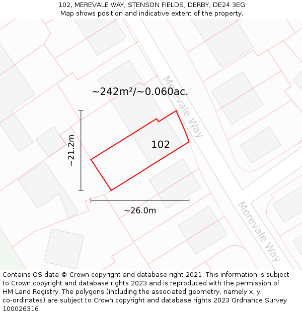 102, MEREVALE WAY, STENSON FIELDS, DERBY, DE24 3EG: Plot and title map