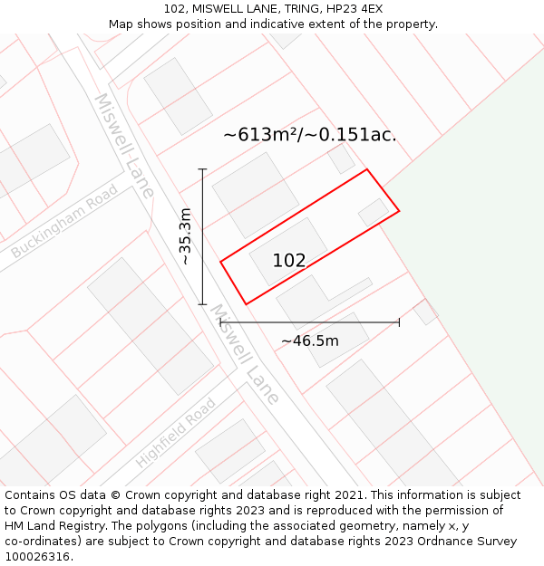 102, MISWELL LANE, TRING, HP23 4EX: Plot and title map
