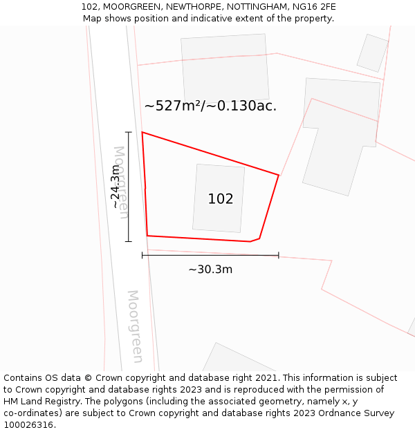 102, MOORGREEN, NEWTHORPE, NOTTINGHAM, NG16 2FE: Plot and title map