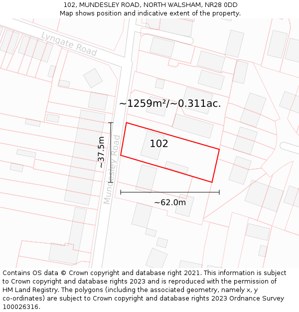 102, MUNDESLEY ROAD, NORTH WALSHAM, NR28 0DD: Plot and title map