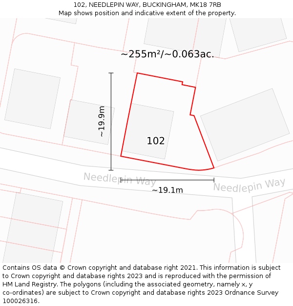 102, NEEDLEPIN WAY, BUCKINGHAM, MK18 7RB: Plot and title map