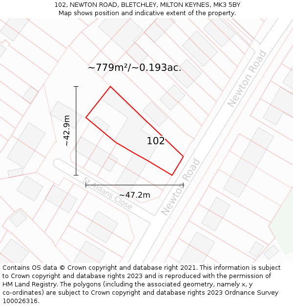 102, NEWTON ROAD, BLETCHLEY, MILTON KEYNES, MK3 5BY: Plot and title map