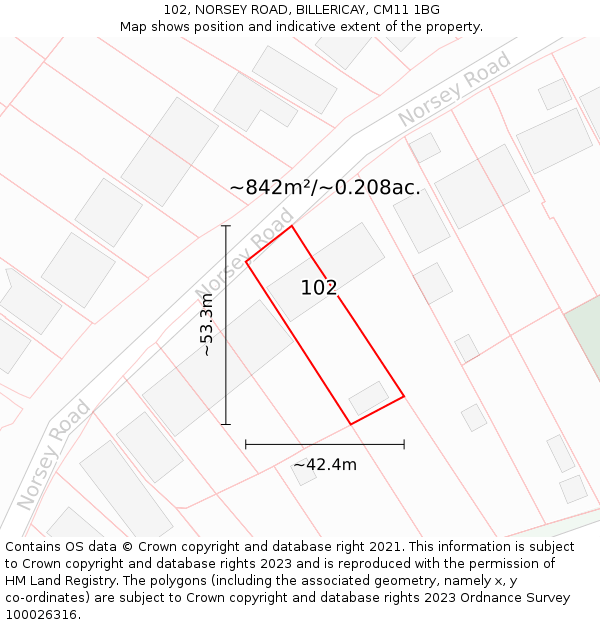 102, NORSEY ROAD, BILLERICAY, CM11 1BG: Plot and title map
