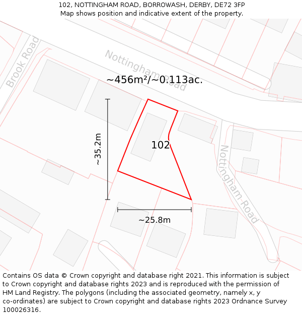 102, NOTTINGHAM ROAD, BORROWASH, DERBY, DE72 3FP: Plot and title map