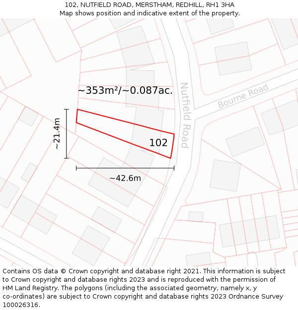 102, NUTFIELD ROAD, MERSTHAM, REDHILL, RH1 3HA: Plot and title map